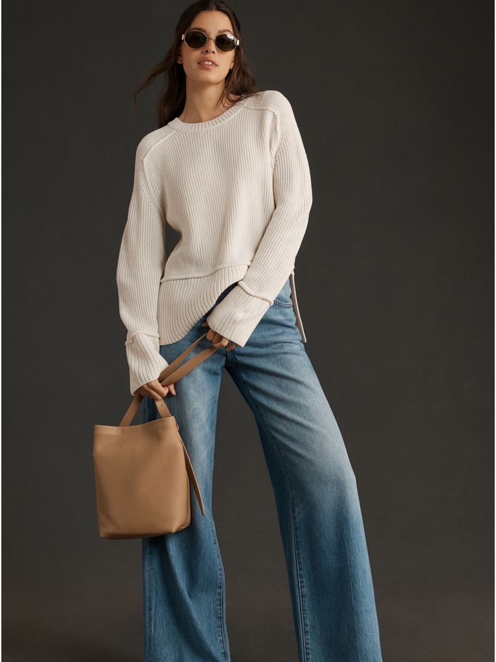 Anthropologie PILCRO Crew Neck Acrylic Sweater in Cream Large NWT